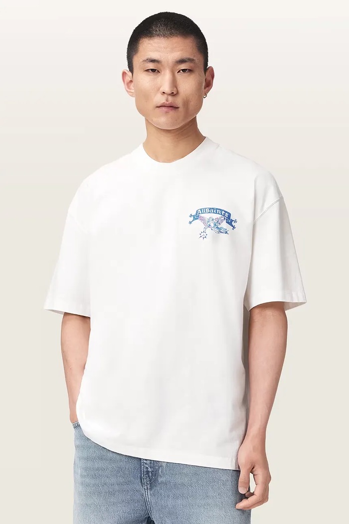 AllSaints T-shirt oversize męski bawełniany CRAY M024PF beżowy AW26
