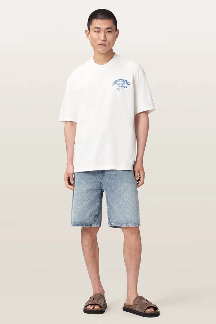 Odzież AllSaints T-shirt oversize męski bawełniany CRAY M024PF beżowy