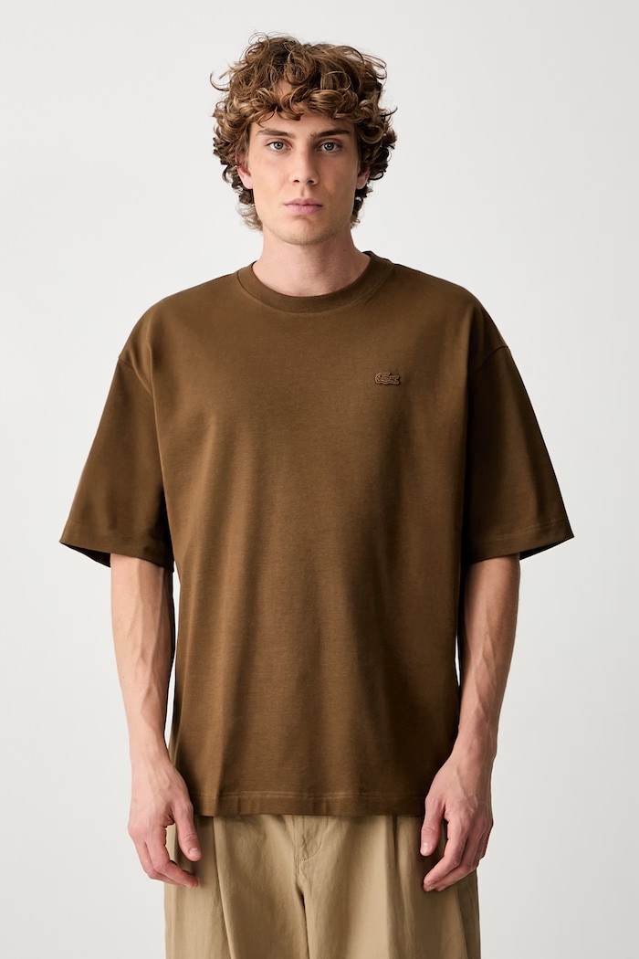 Lacoste T-shirt oversize bawełniany męski brązowy TH9441.DPD