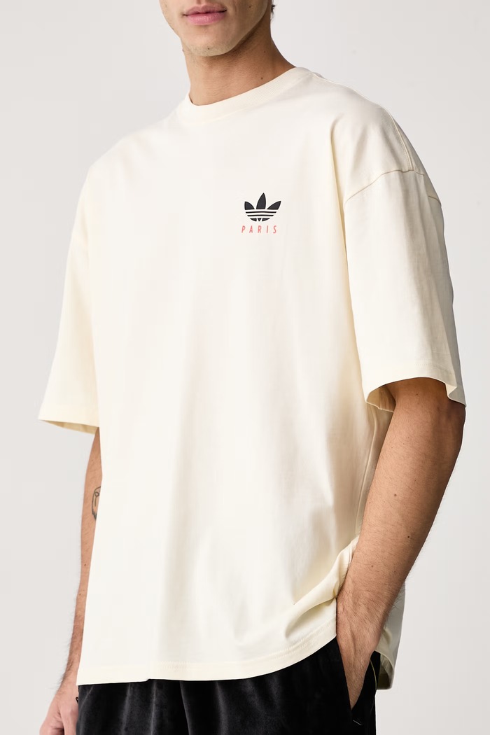 T-shirt męski bawełniany Paris adidas Originals LL1060 beżowy