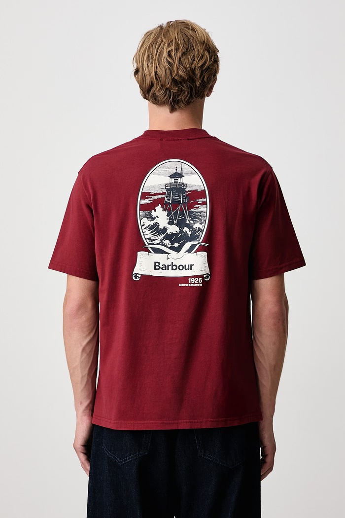Barbour T-shirt bawełniany męski bordowy MTS1634RE91