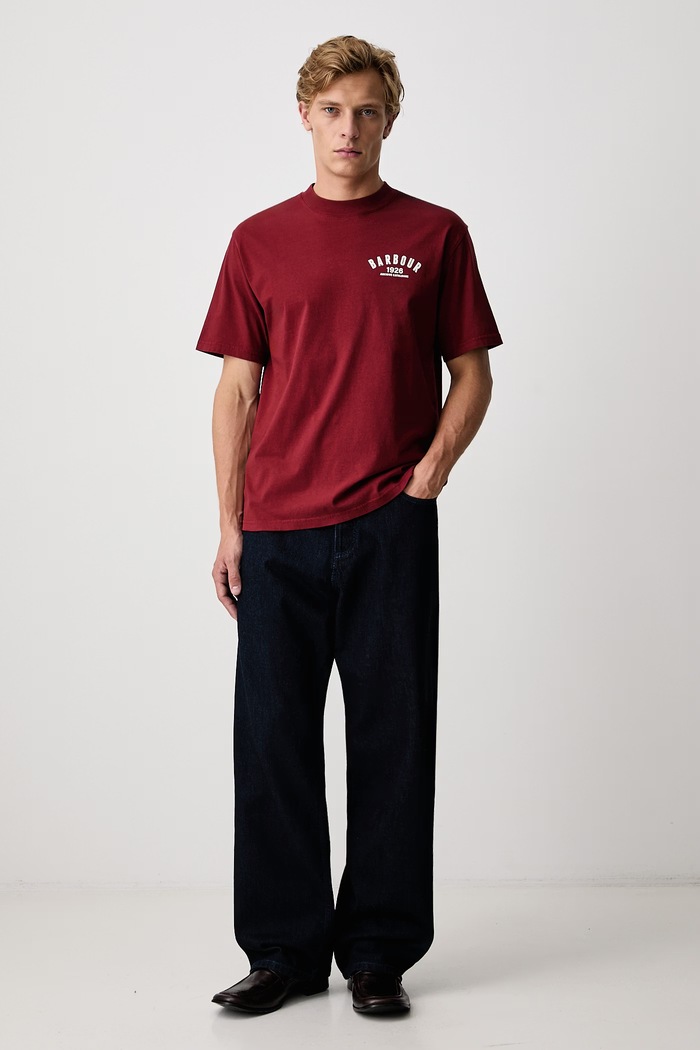 Barbour T-shirt bawełniany męski MTS1634RE91 bordowy AW26