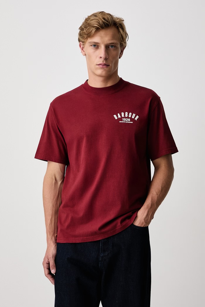 Odzież Barbour T-shirt bawełniany męski MTS1634RE91 bordowy