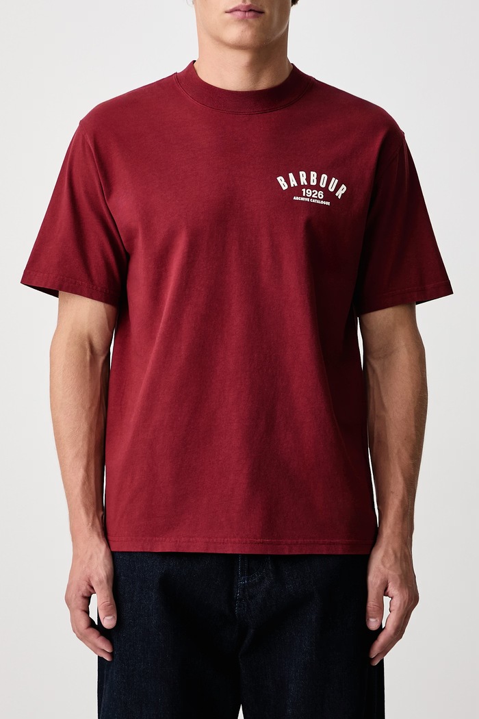 T-shirt bawełniany męski Barbour bordowy MTS1634RE91