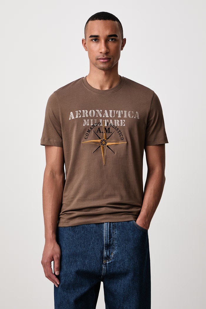 Aeronautica Militare T-shirt ανδρικό βαμβακερό καφέ TS2582UJ00750