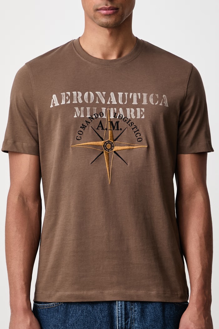 T-shirt ανδρικό βαμβακερό Aeronautica Militare TS2582UJ00750 καφέ