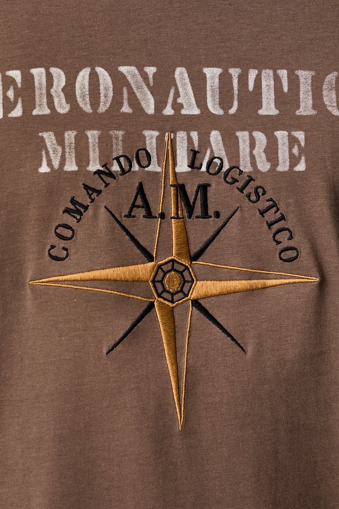 T-shirt ανδρικό βαμβακερό Aeronautica Militare καφέ TS2582UJ00750