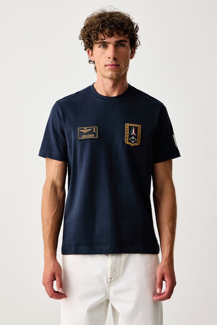 Aeronautica Militare Тениска мъжка от памук тъмносин TS2567UJ00703