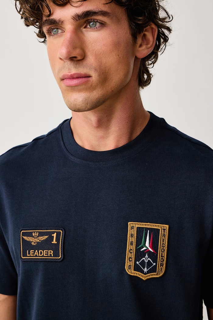Тениска мъжка от памук Aeronautica Militare TS2567UJ00703 тъмносин