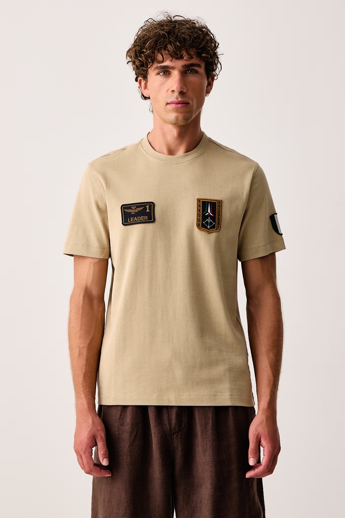 Aeronautica Militare T-shirt męski bawełniany beżowy TS2567UJ00703
