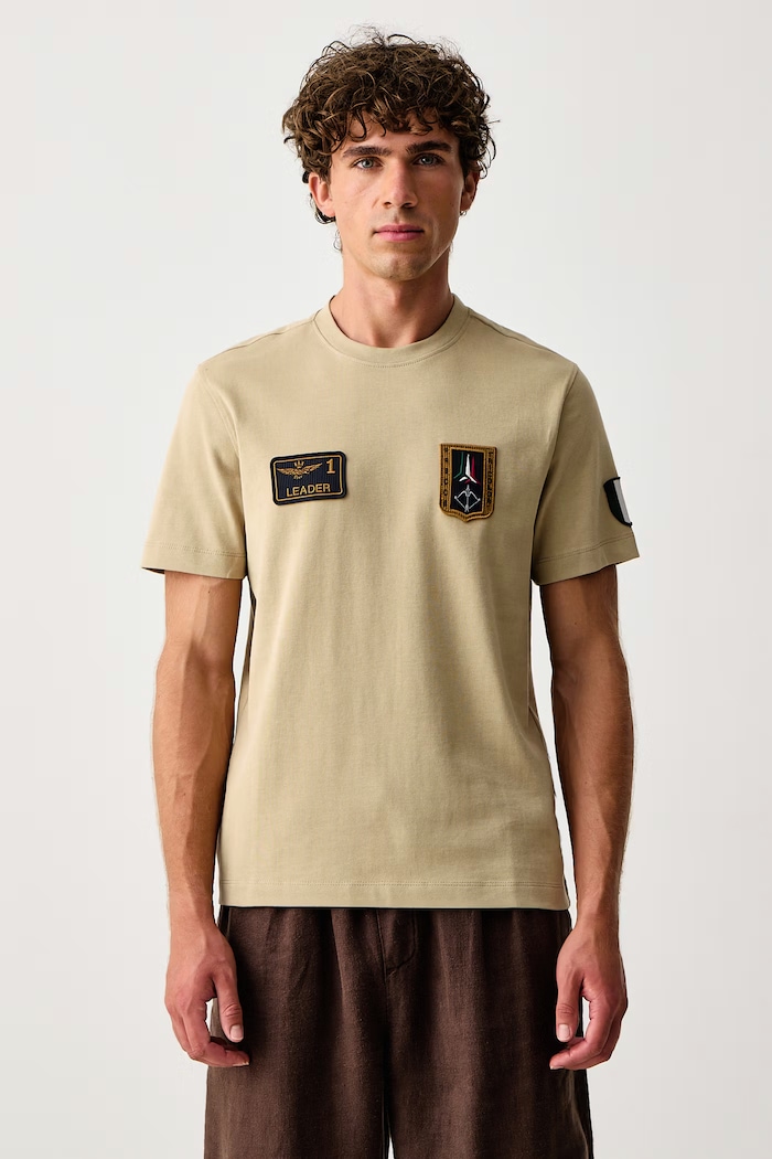 Aeronautica Militare Majica za muškarce od pamuka bež TS2567UJ00703