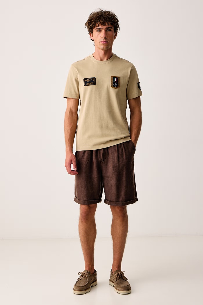 Aeronautica Militare T-shirt męski bawełniany TS2567UJ00703 beżowy AW26