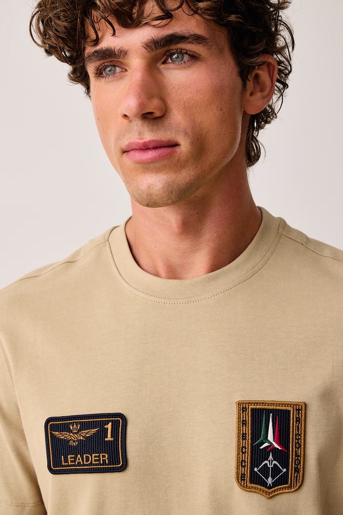 T-shirt męski bawełniany Aeronautica Militare TS2567UJ00703 beżowy