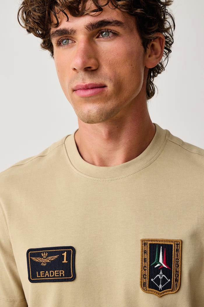 Majica za muškarce od pamuka Aeronautica Militare TS2567UJ00703 bež