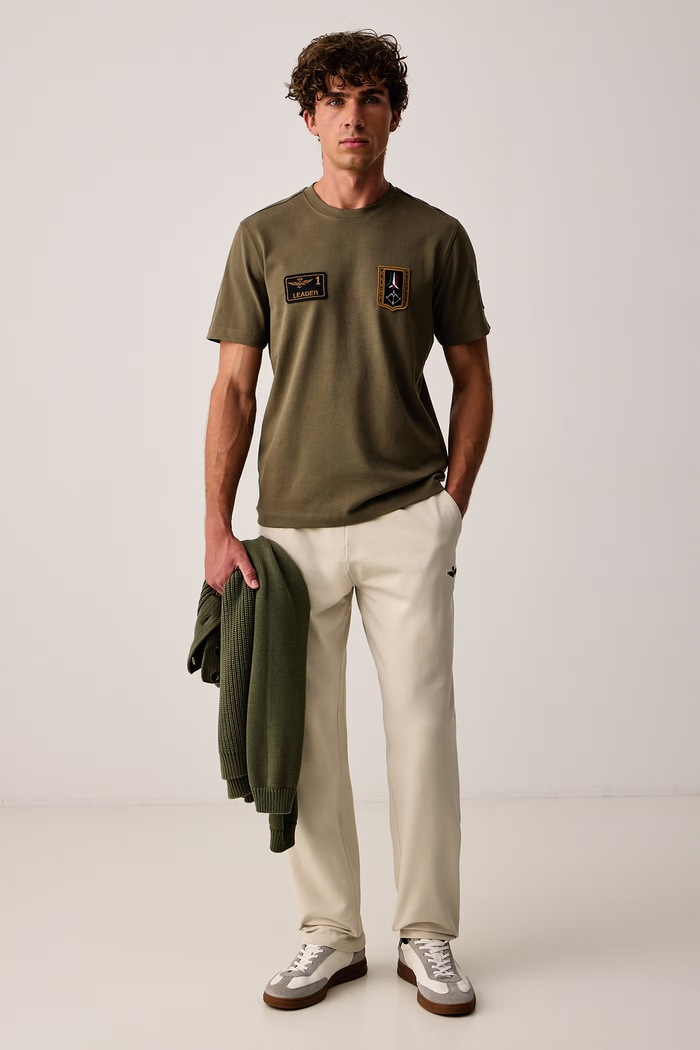 Aeronautica Militare T-shirt męski bawełniany TS2567UJ00703 zielony AW26