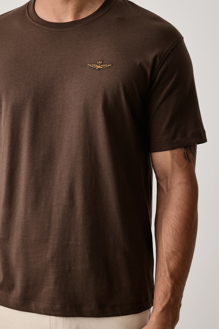 T-shirt męski bawełniany Aeronautica Militare TS2522UJ00372 brązowy