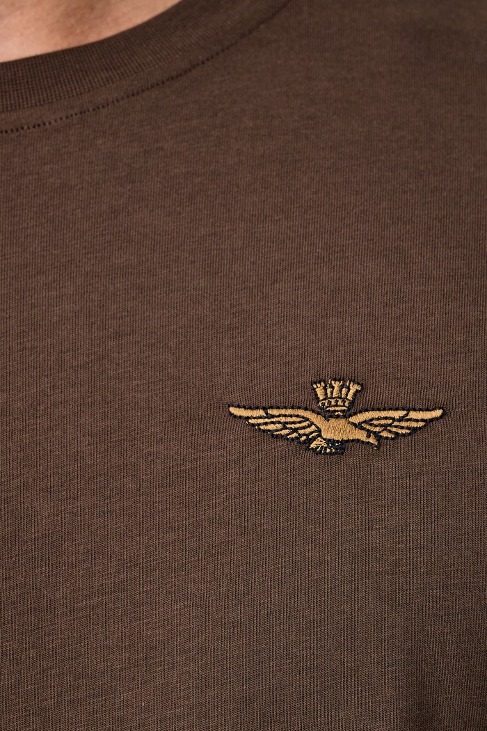 T-shirt męski bawełniany Aeronautica Militare brązowy TS2522UJ00372