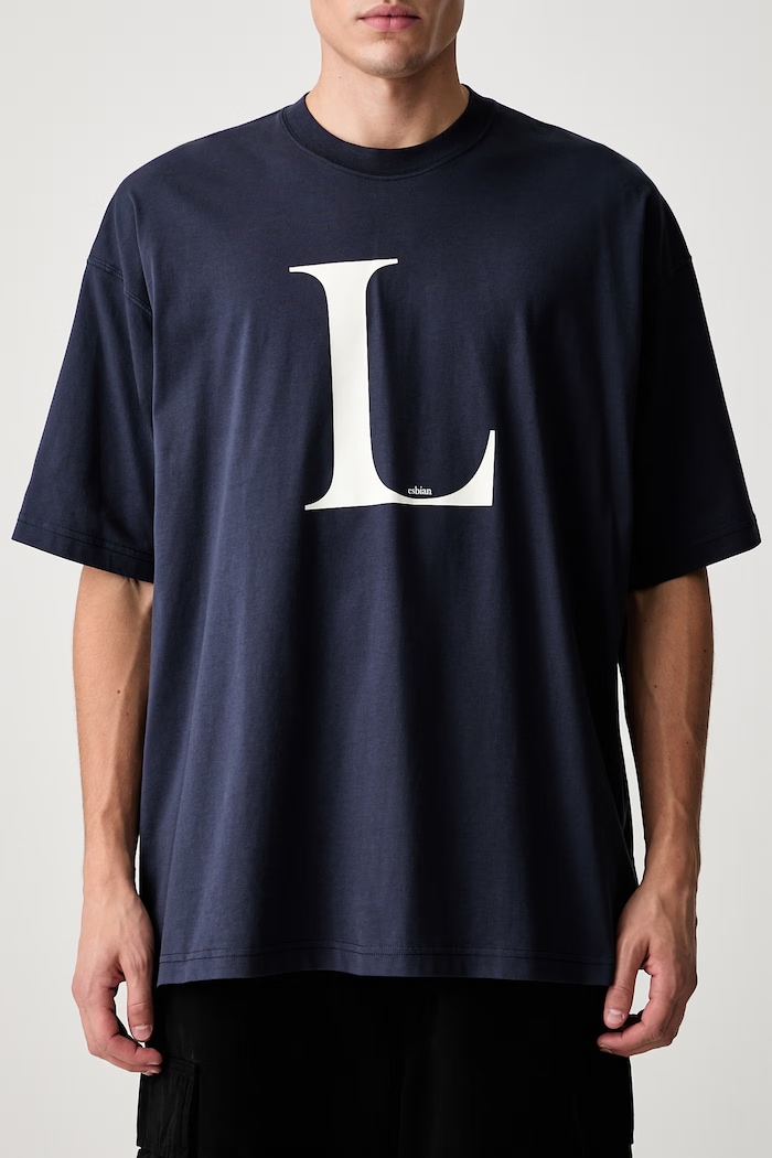 Vetements L-esbian T-shirt męski bawełniany MH27TR182N granatowy