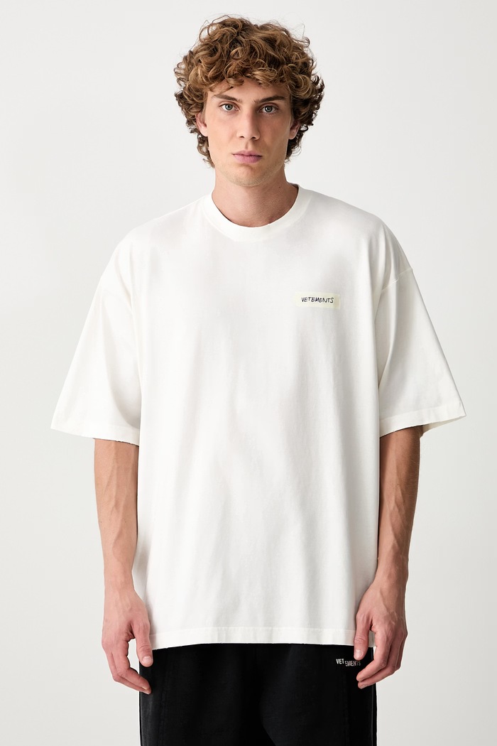 Vetements Scribbled Logo T-shirt bawełniany męski beżowy MH27TR148W