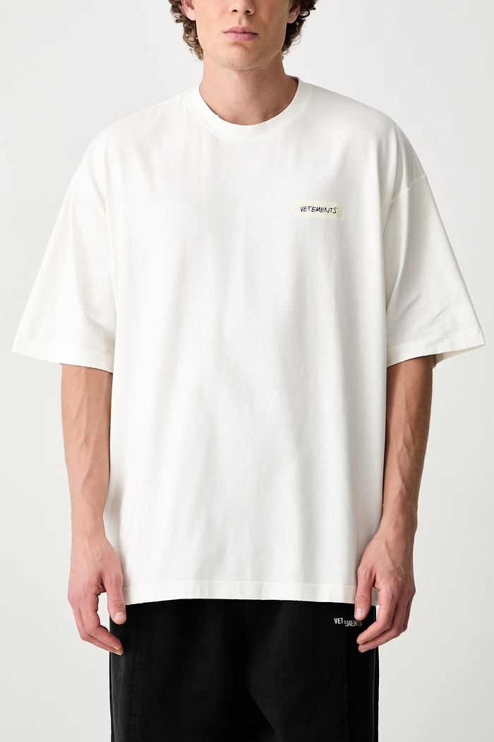Vetements Scribbled Logo T-shirt bawełniany męski MH27TR148W beżowy