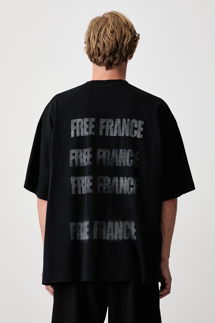 Vetements Free France T-shirt oversize bawełniany męski czarny MH27TR237B