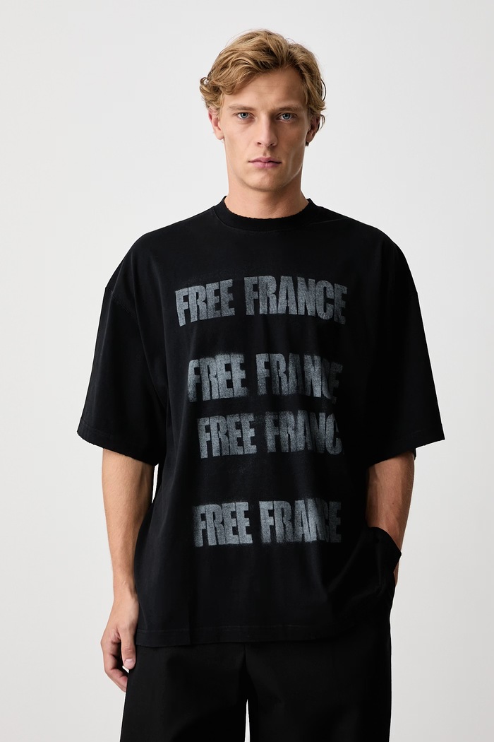 Odzież Vetements Free France T-shirt oversize bawełniany męski MH27TR237B czarny