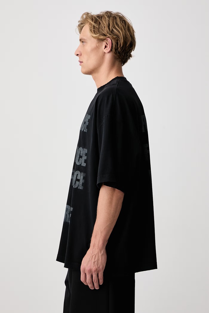 Free France T-shirt oversize bawełniany męski Vetements MH27TR237B czarny