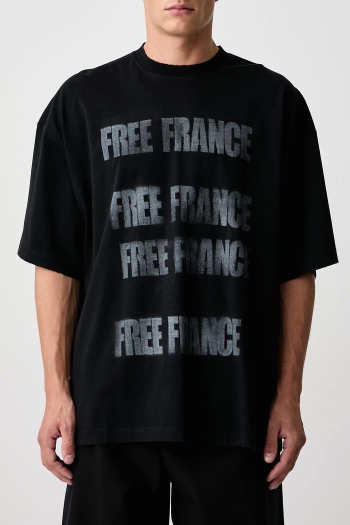 Free France T-shirt oversize bawełniany męski Vetements czarny MH27TR237B