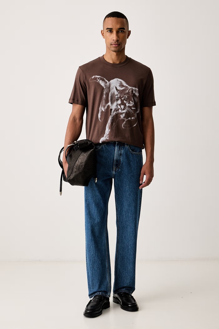 HUGO T-shirt męski bawełniany Daffilo 50568689 brązowy AW26