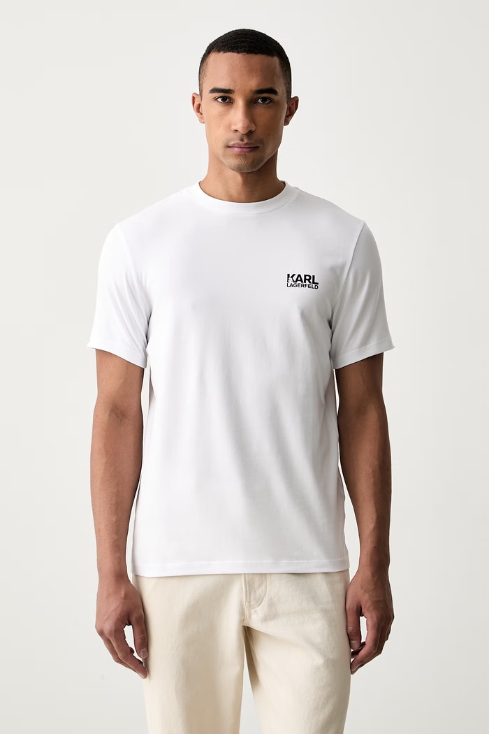 Karl Lagerfeld T-shirt męski z bawełną biały 564235.755781