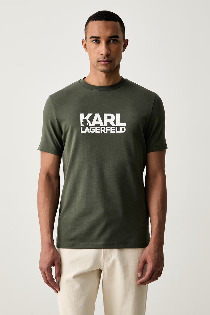 Karl Lagerfeld T-shirt męski z bawełną zielony 564235.755780