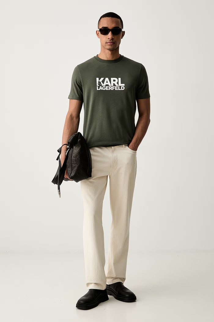 Karl Lagerfeld T-shirt męski z bawełną 564235.755780 zielony AW26