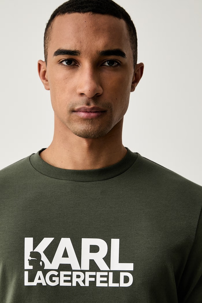 Karl Lagerfeld T-shirt męski z bawełną zielony 564235.755780