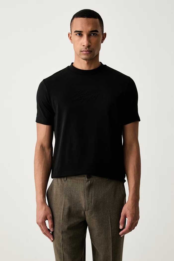 Karl Lagerfeld T-shirt męski bawełniany z elastanem czarny 564235.755039