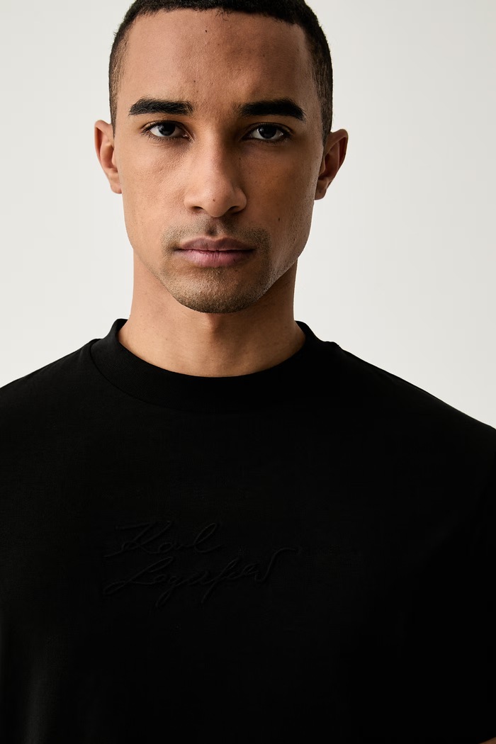 Karl Lagerfeld T-shirt męski bawełniany z elastanem czarny 564235.755039