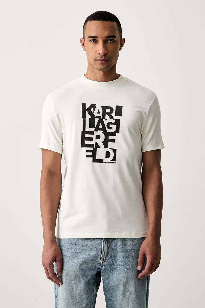 Karl Lagerfeld T-shirt męski bawełniany z elastanem beżowy 564235.755042