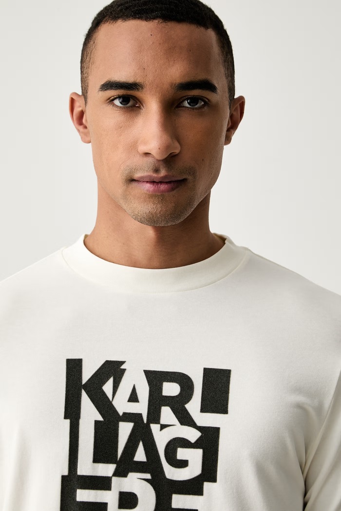 Karl Lagerfeld T-shirt męski bawełniany z elastanem beżowy 564235.755042