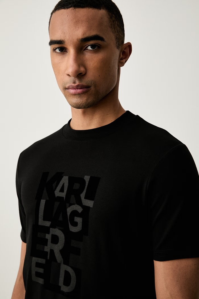 Karl Lagerfeld T-shirt męski bawełniany z elastanem czarny 564235.755042