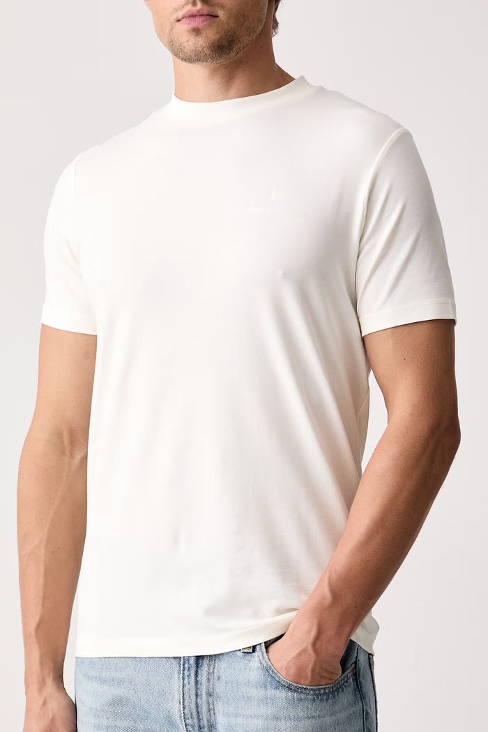 Ρούχα Karl Lagerfeld T-shirt ανδρικό βαμβακερό με ελαστάν 564235.755043 μπεζ