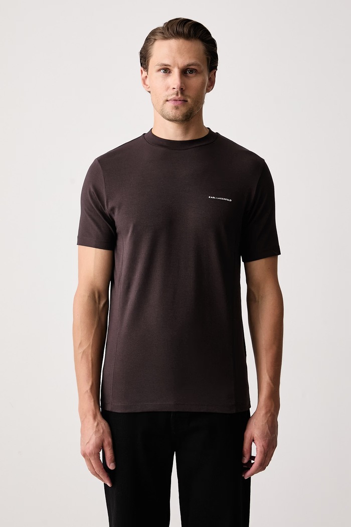 Karl Lagerfeld T-shirt ανδρικό βαμβακερό με ελαστάν καφέ 564235.755033