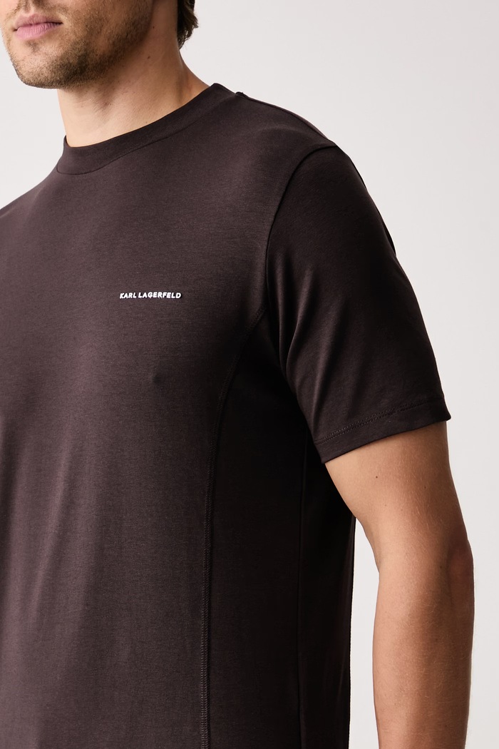 Karl Lagerfeld T-shirt męski bawełniany z elastanem 564235.755033 brązowy AW26