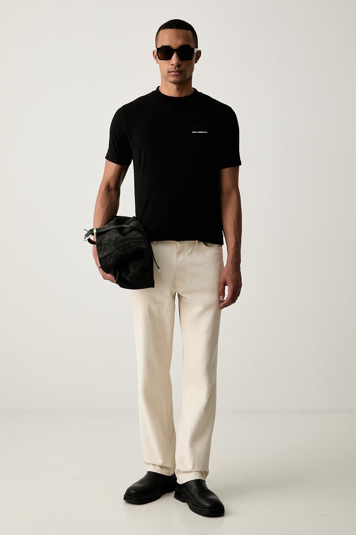 Karl Lagerfeld T-shirt męski bawełniany z elastanem 564235.755033 czarny AW26