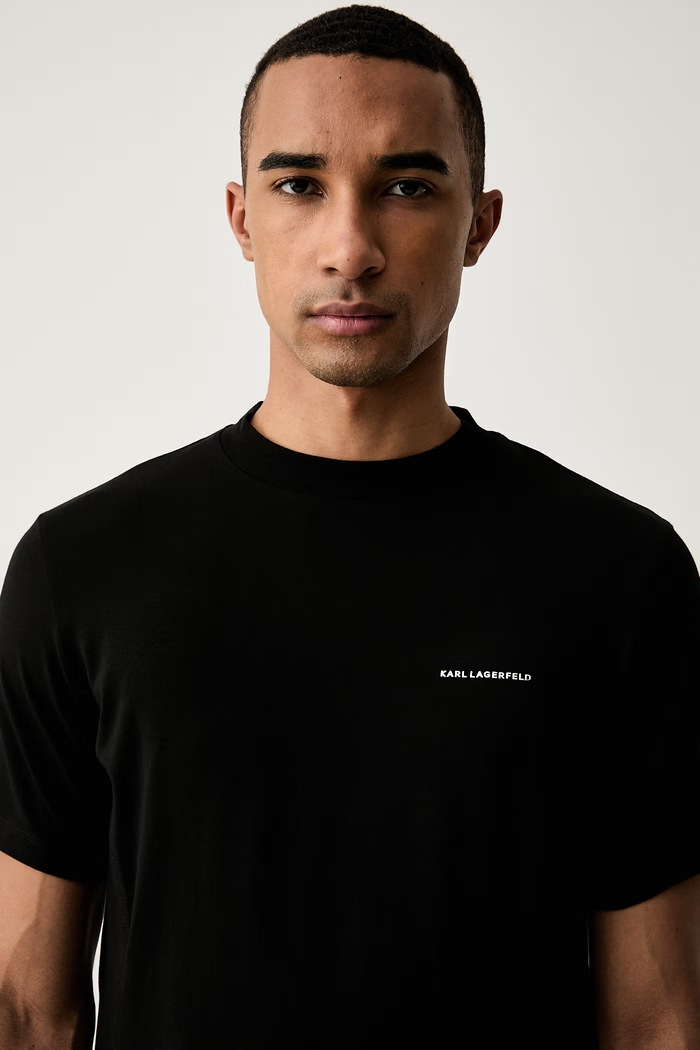 Karl Lagerfeld T-shirt męski bawełniany z elastanem czarny 564235.755033
