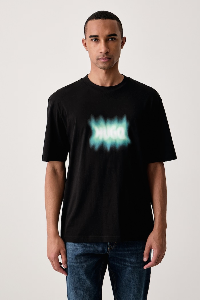 HUGO Blue T-shirt męski bawełniany Nuiden czarny 50570521