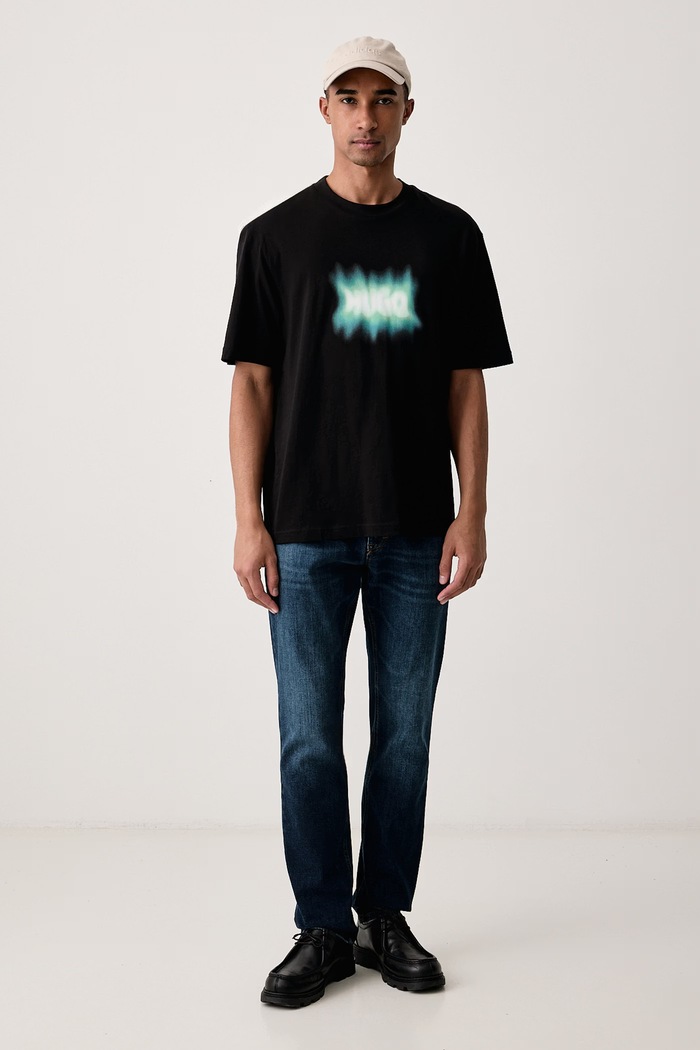 HUGO Blue T-shirt męski bawełniany Nuiden 50570521 czarny AW26