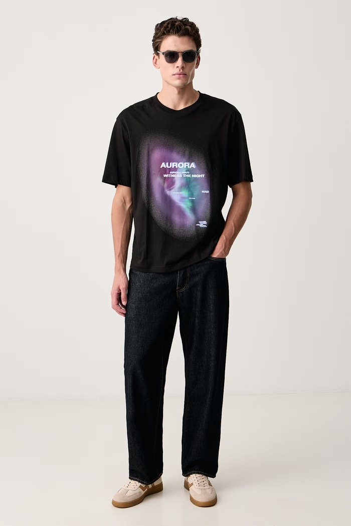 HUGO Blue T-shirt męski bawełniany Norostee 50570323 czarny AW26