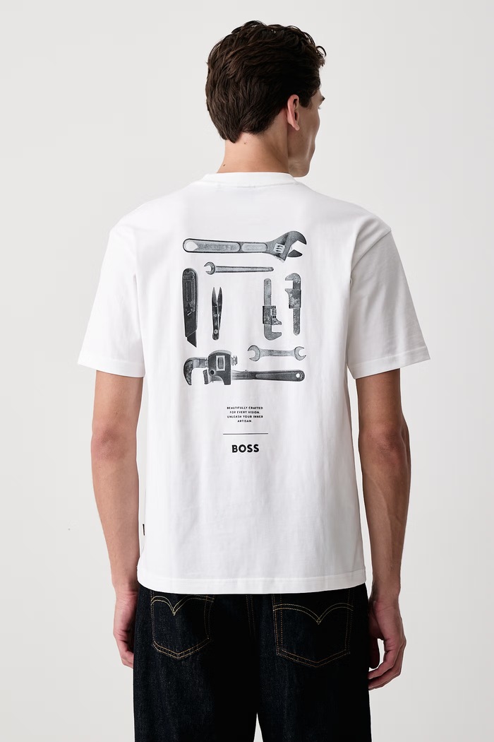 BOSS Orange T-shirt męski bawełniany Te_Tools beżowy 50571290