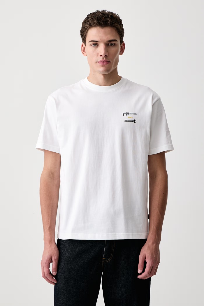 Odzież BOSS Orange T-shirt męski bawełniany Te_Tools 50571290 beżowy