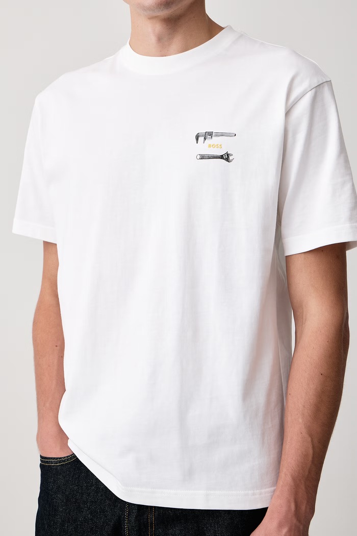 T-shirt męski bawełniany Te_Tools BOSS Orange 50571290 beżowy