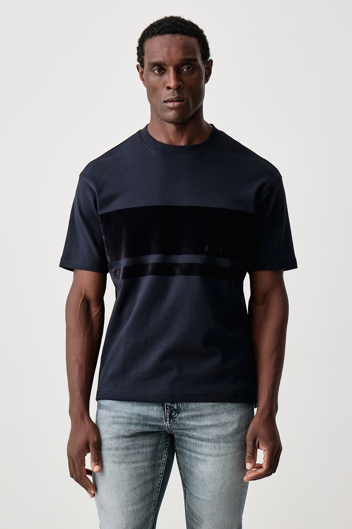 BOSS Orange Tricou pentru bărbați din bumbac cu elastan Te_FrostTape bleumarin 50569477